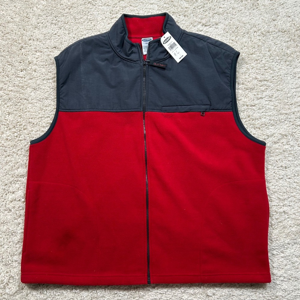 Vintage Old Navy Fleece Vest XXL Red Navy Blue Colorblock Full Zip Y2K New